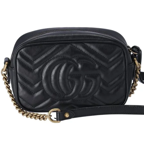 GUCCI GG Marmont Shoulder Bag 448065 Black Leather - Picture 4 of 8